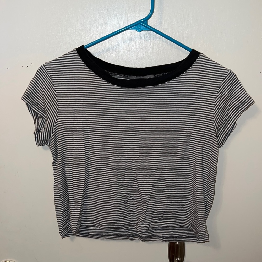 Grey and white stripped crop top